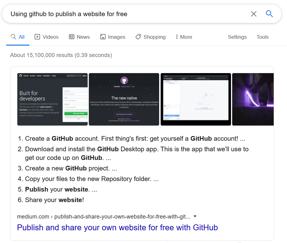 Instructions to publish a free website using github