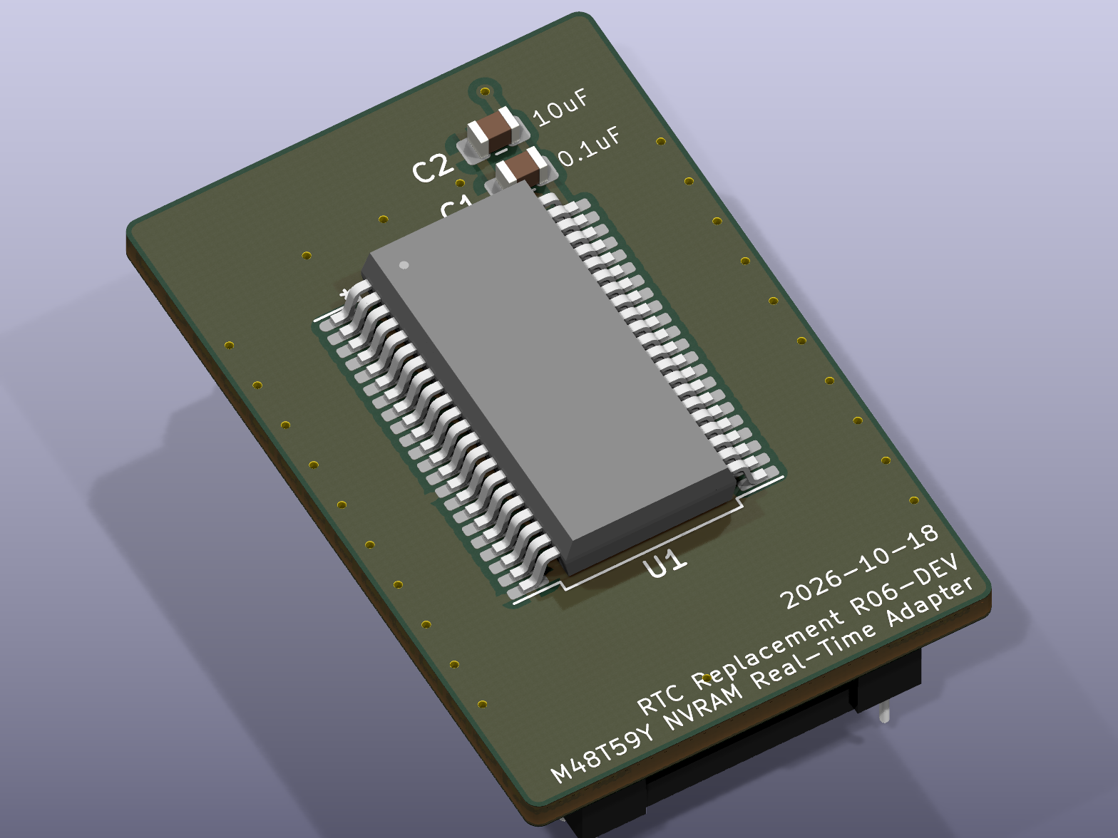 KiCad render of the RTC adapter board